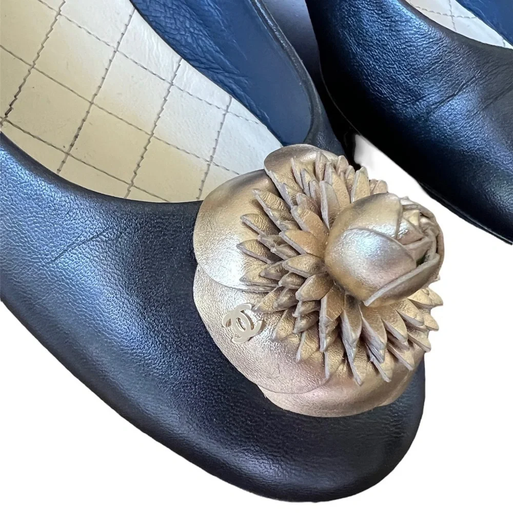 CHANEL Authentic Camellia Flower Shoes 37